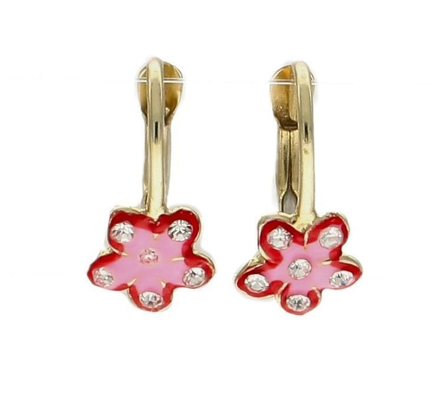 Złote kolczyki dla dziecka 333 kwiatki z cyrkonią KL 5691 333 i różową emalią. Te wyjątkowe, wykonane z żółtego złota kolczyki spodobają się kobietom w każdym wieku. Subtelne, a jednocześnie eleganck.jpg